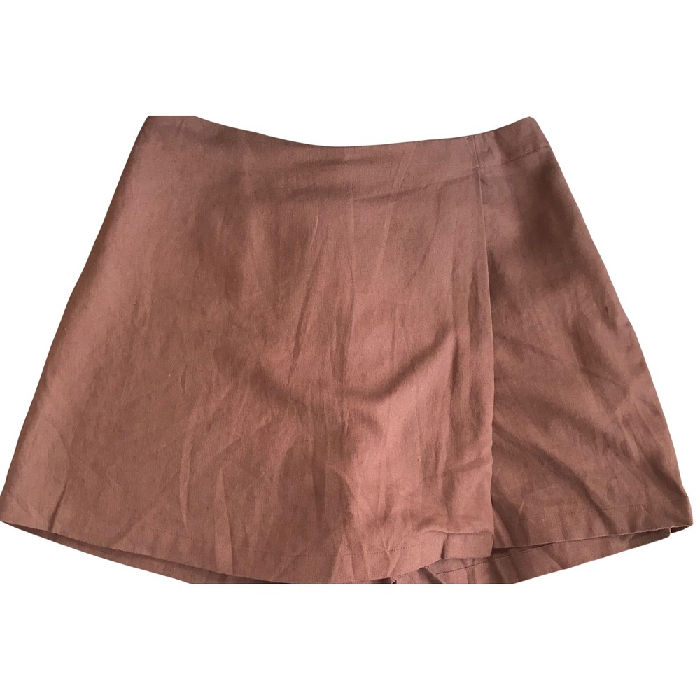 Rae Mode Brown Wrap Front Skort Plus Size 1XL Elastic Back Pockets Linen Blend
